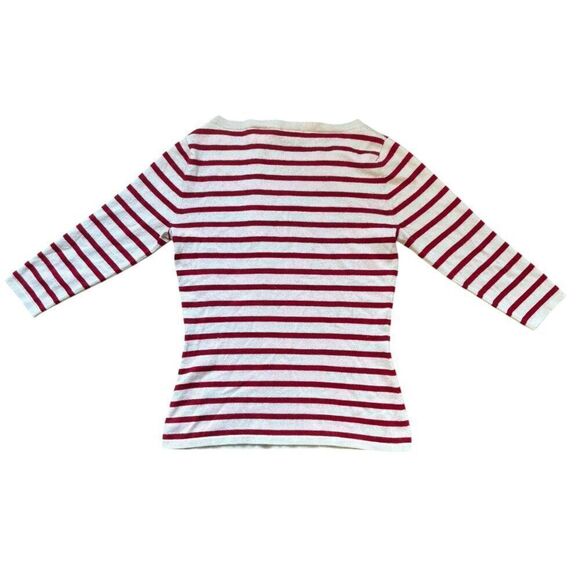 SAKS FIFTH AVENUE Stripe and Bow Pattern Cashmere Silk Knit Sweater M Boat Neck - Picture 2 of 6